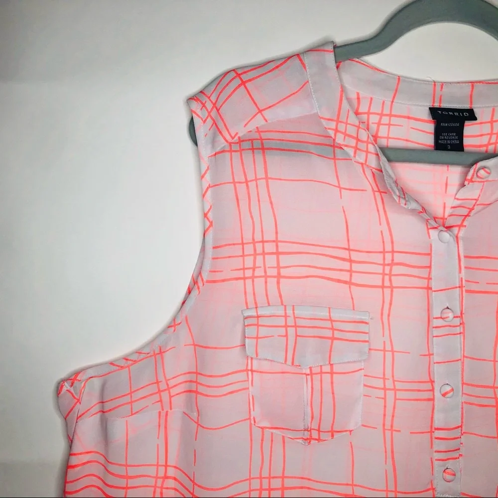 TORRID size 3 sheer grid neon pink plaid tank top - Picture 5 of 9